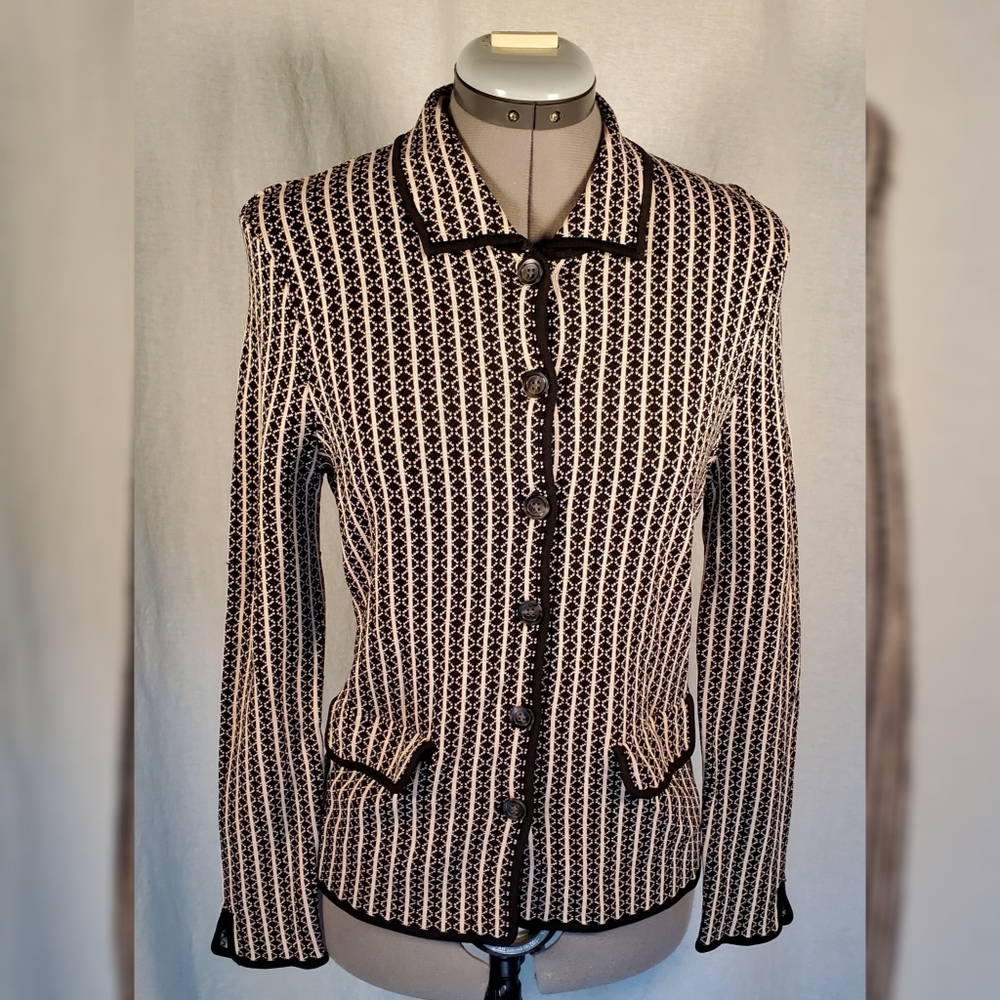 Jones New York Cardigan Sweater BLK/WHT Button M